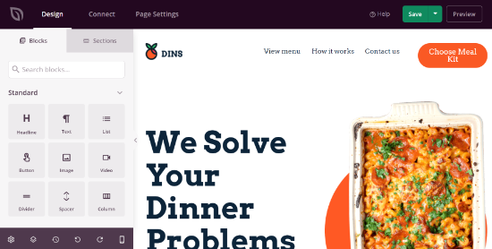Add blocks using the drag and drop builder