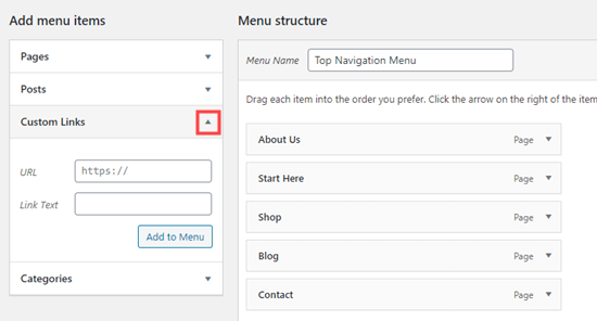 Adding a custom link to your navigation menu