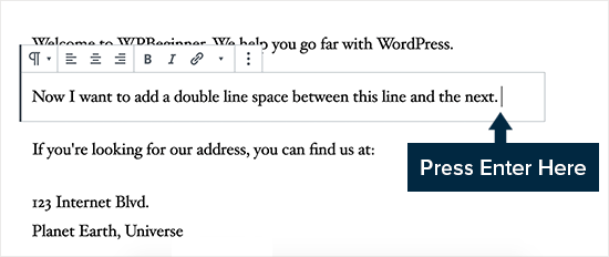 Adding double line spacing in WordPress