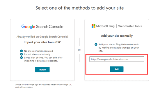 Adding your site manually to Bing Webmaster Tools