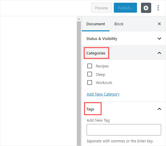 Dodawanie kategorii i tagów podczas tworzenia postu