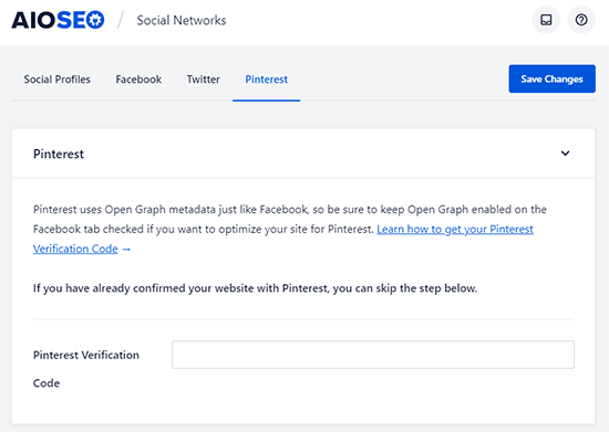 All in One SEO Pinterest OG settings All in One SEO Pinterest OG settings
