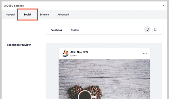 AIOSEO social settings for posts and pages