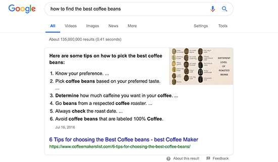 Answer box in search results