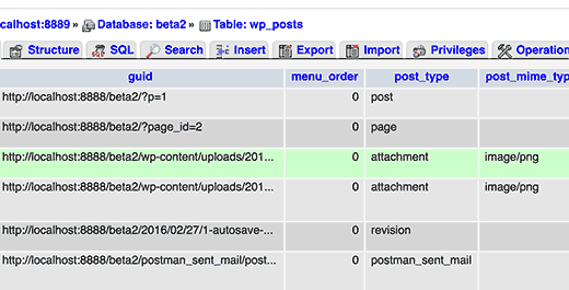 Database entry for attachment post type as seen in phpMyAdmin
