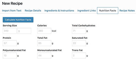 Calculate nutrition facts