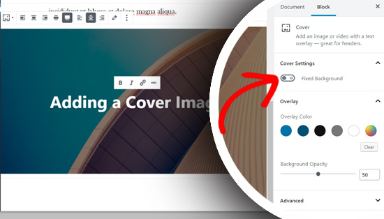 Fixed background option in cover block in Gutenberg