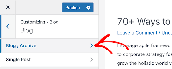 Click blog and archive menu option