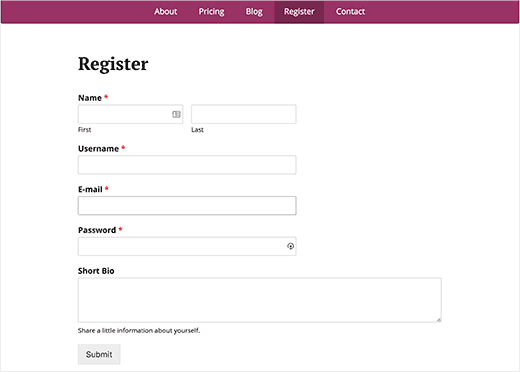 Custom user registration page