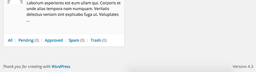 Default footer in WordPress admin area