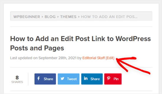 przykład Edytuj link post na front-end WordPress blog post