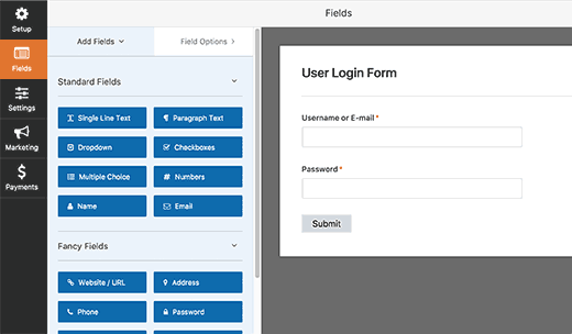Editing user login form