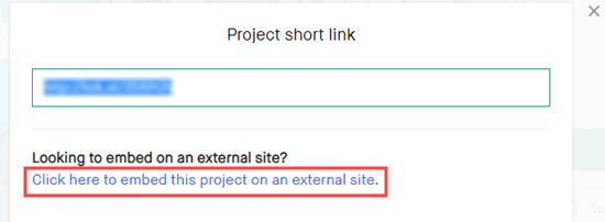 Click the link for embedding your code on an external site