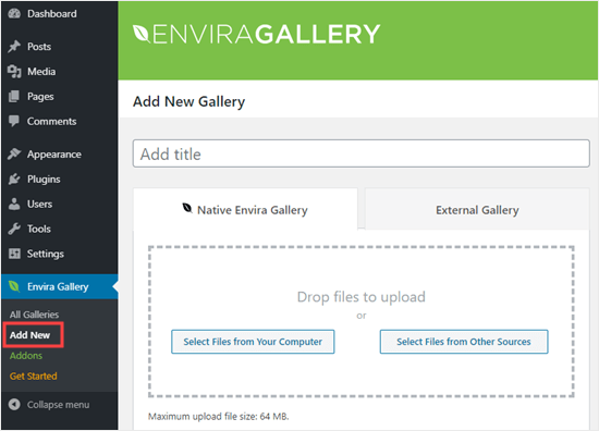 Add a new gallery in Envira Gallery