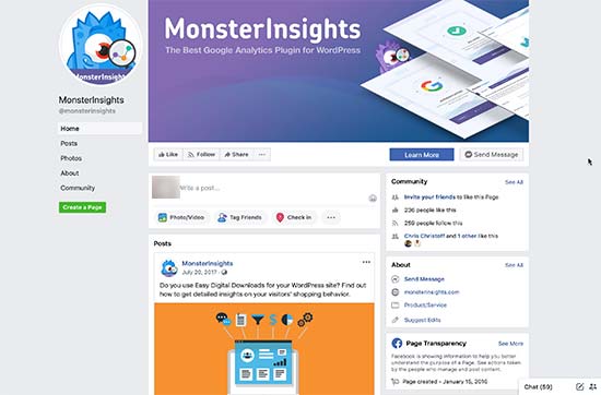 Example of a Facebook page with cover, profile, and share images Example of a Facebook page with cover, profile, and share images