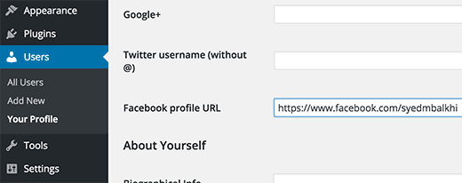 Enter your Facebook profile URL