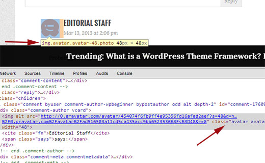 Finding css class used by gravatar icon