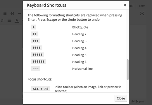 Keyboard shortcuts modal