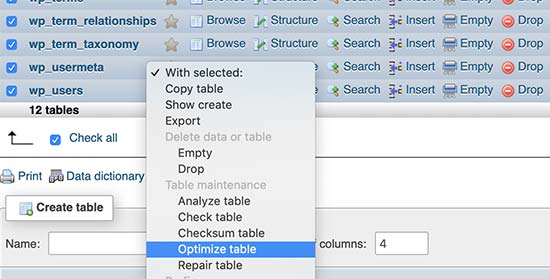 Optimize WordPress database tables