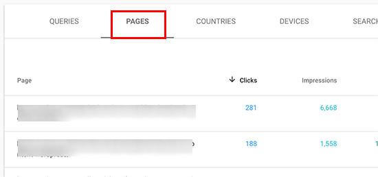Pages in search performance