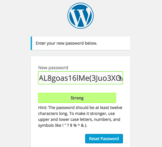 New password reset screen in the upcoming WordPress 4.3