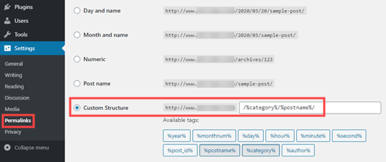 Włączanie kategorii postów do adresów URL