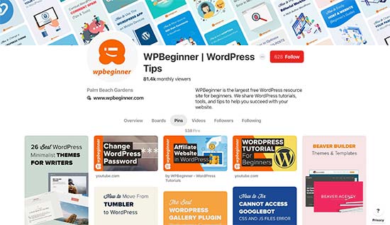 Pinterest profile page Pinterest profile page