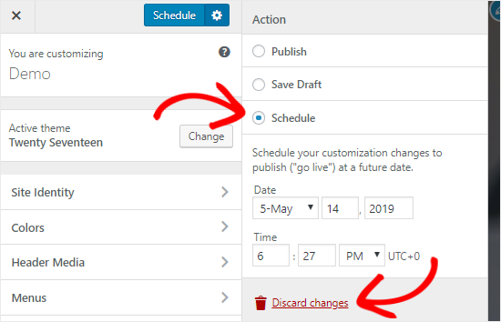 Schedule Customizer settings on a specific date