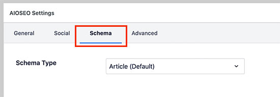 AIOSEO schema settings for posts and pages