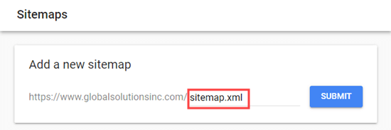 Entering your sitemap URL into Google Search Console