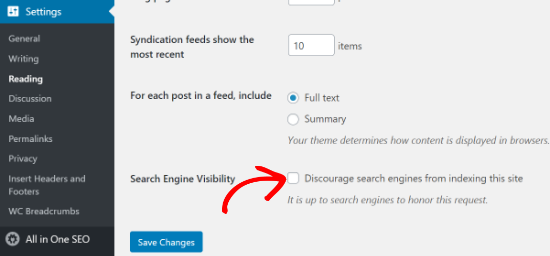 Search Engine Visibility option in WordPress