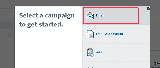 Select email campaign type
