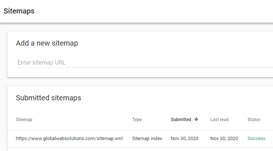 Your sitemap should appear in the table after you submit it to Google Search Console