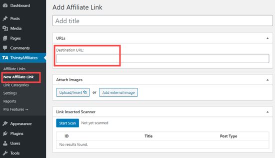 Adding a link in ThirstyAffiliates