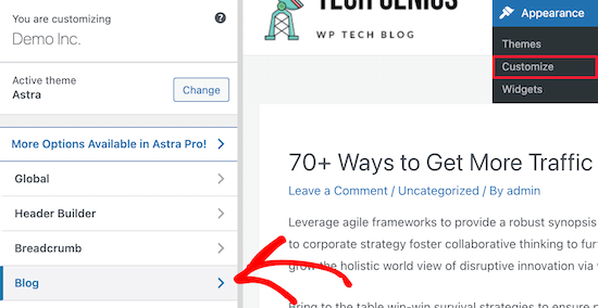 Go to WordPress customizer click blog