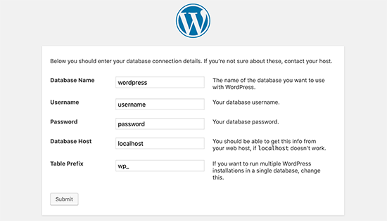 WordPress database information