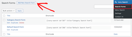 Add new category search form