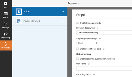 Enable payment option