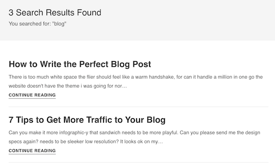 Category search form results
