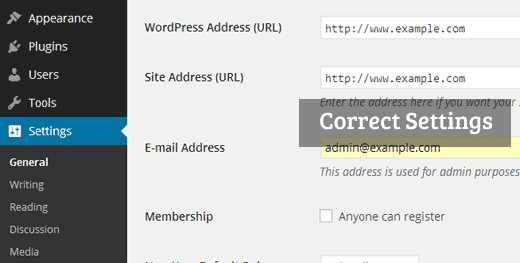 Correct WordPress URL Settings