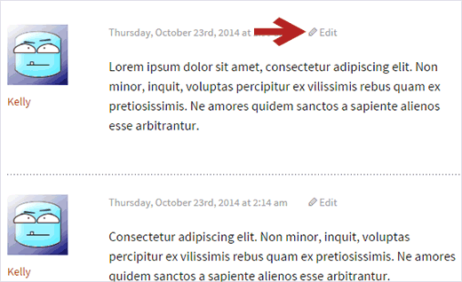 Edit comment link on front end