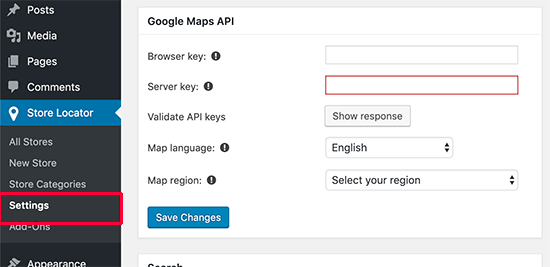 Enter Google Maps Keys