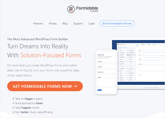 The Formidable Forms plugin's website