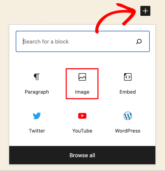 Insert new image block Insert new image block for large image
