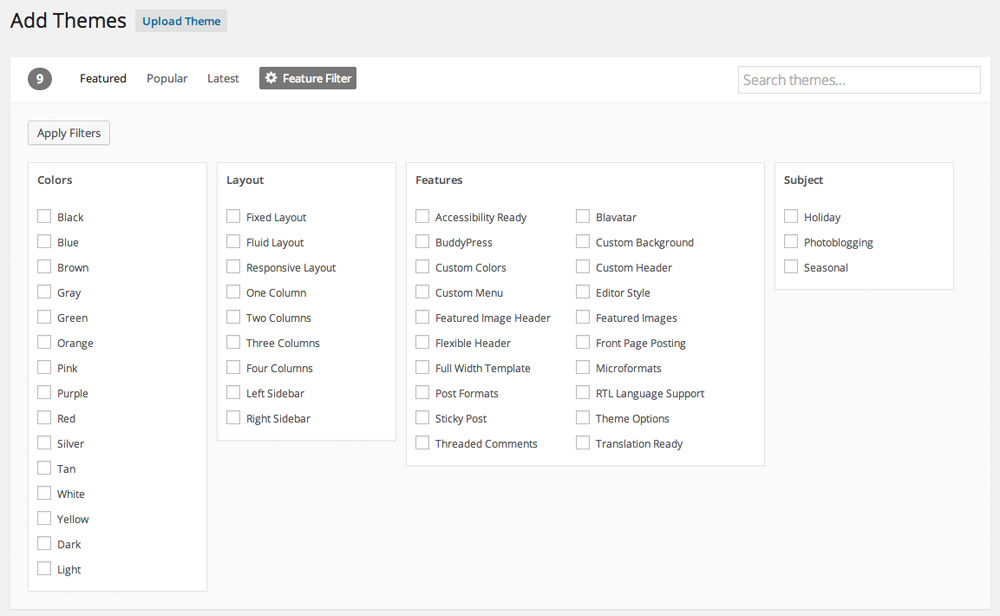 install-wordpress-themes-new-filter Filtering WordPress Themes