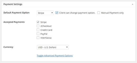 Setting payment options for a single invoice