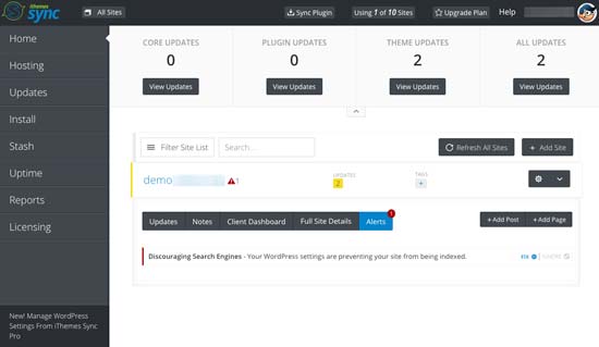 iThemes Sync dashboard
