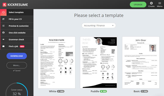 Some of the resume templates available from Kickresume