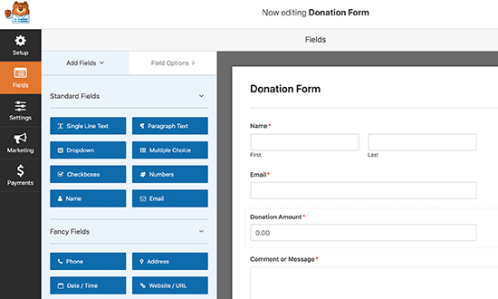 Editing the donation form in WPForms