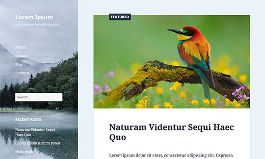 A WordPress site showing a featured image on a sticky post